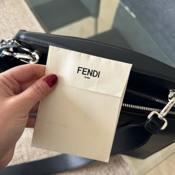 FENDI  Vitello Baltico Dolce DotCom Satchel Black Blue Royal - Picture 5 of 9